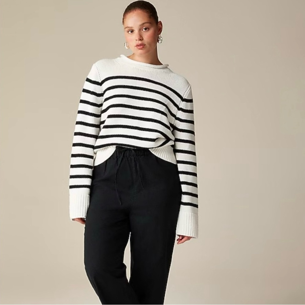 J.Crew Rollneck 100% Cotton Black and White Striped Sweater
